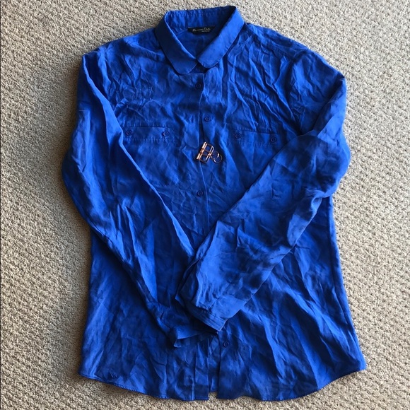 Massimo Dutti Silk Round Collar Shirt - Picture 1 of 5